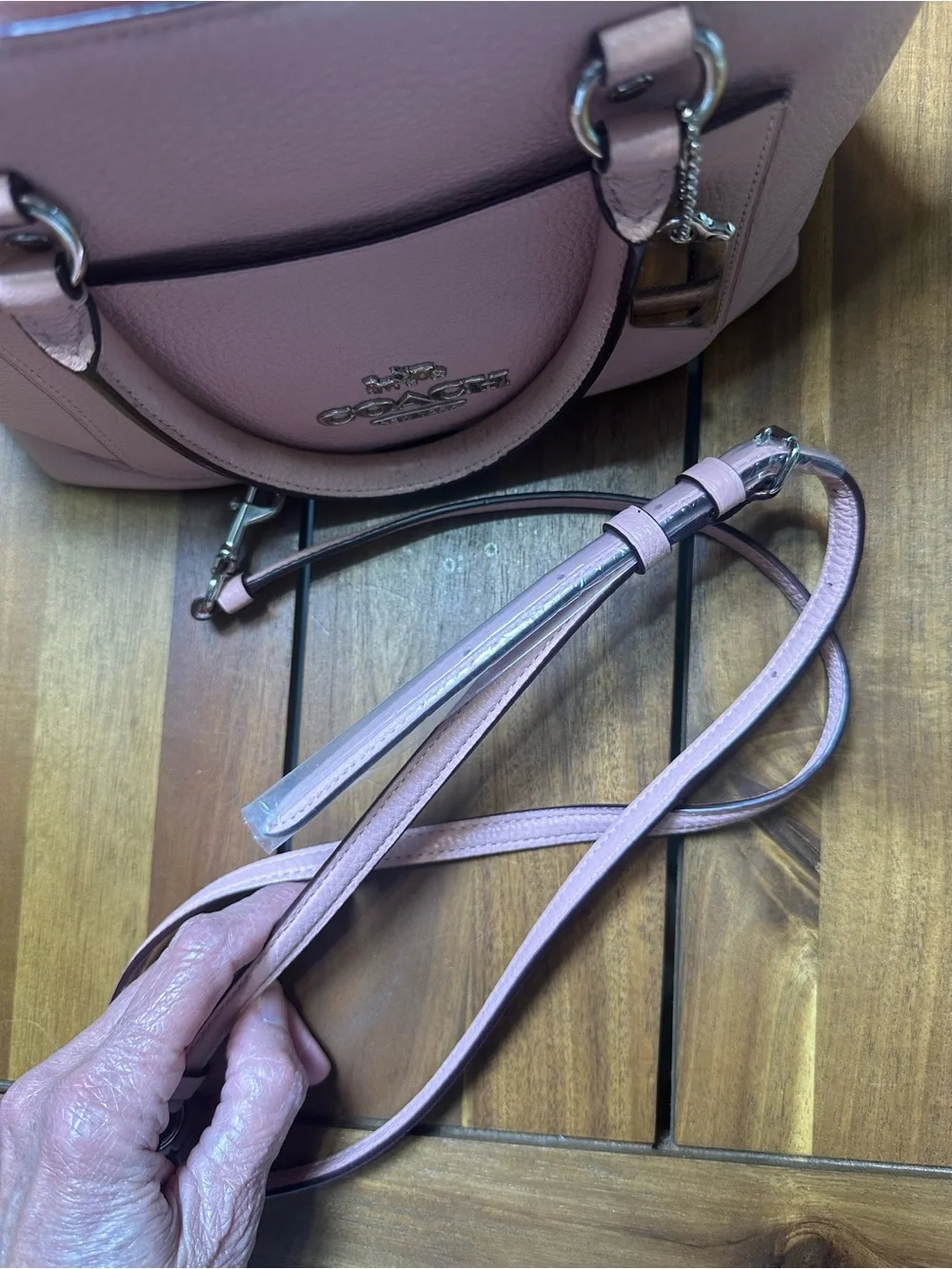 Coach Pink Pebbled Leather Mini Emma Crossbody Satchel